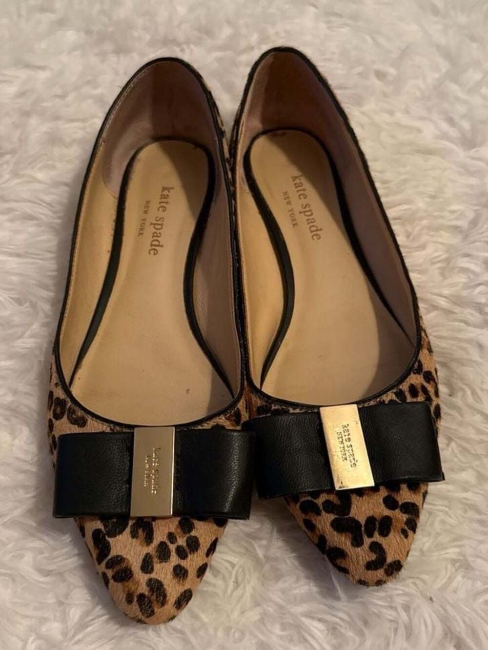Kate Spade Nora Leopard Print Calf Hair Ballet‎ Flats with Bow